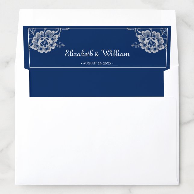 Elegant Floral Lace on Navy Blue Wedding Envelope Liner (In Envelope)