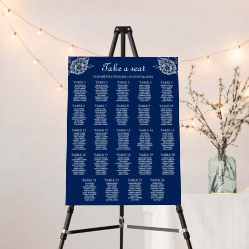 Elegant Floral Lace on Navy Blue Wedding Foam Board