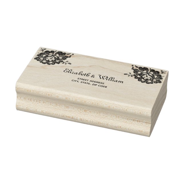 Elegant Floral Lace on Navy Blue Wedding Rubber Stamp (Stamp)