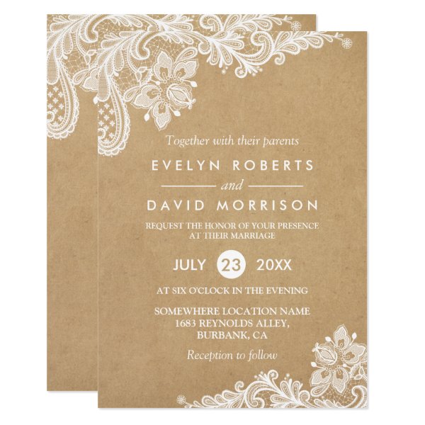 256718564607059953 Elegant Floral Lace Pattern Kraft | Formal Wedding Invitation