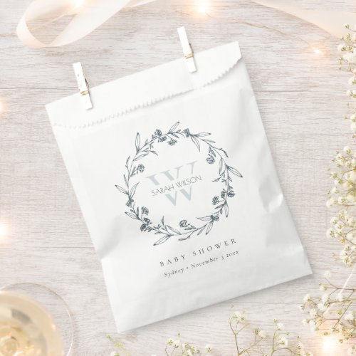 Elegant Floral Laurel Wreath Monogram Baby Shower Favor Bag