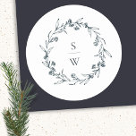 Elegant Floral Laurel Wreath Monogram Wedding Classic Round Sticker<br><div class="desc">If you need any further customisation please feel free to message me on yellowfebstudio@gmail.com.</div>