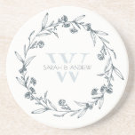 Elegant Floral Laurel Wreath Monogram Wedding Coaster<br><div class="desc">If you need any further customization please feel free to message me on yellowfebstudio@gmail.com.</div>