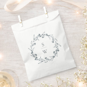 Elegant Floral Laurel Wreath Monogram Wedding Favor Bag
