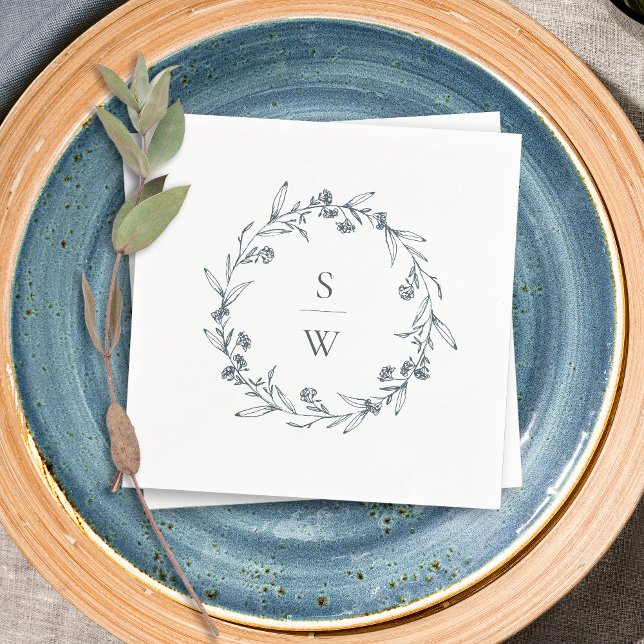 Elegant Floral Laurel Wreath Monogram Wedding Napkins (Creator Uploaded)