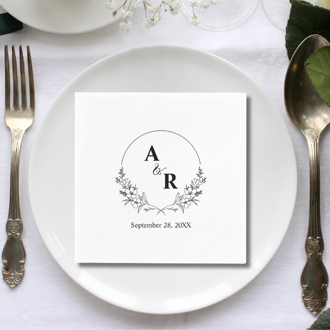 Elegant Floral Laurel Wreath Wedding Monogrammed Napkins (Creator Uploaded)