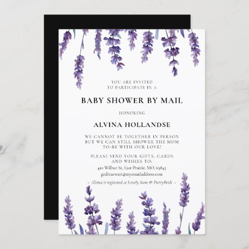 Elegant floral lavender Baby Shower by mail Invitation