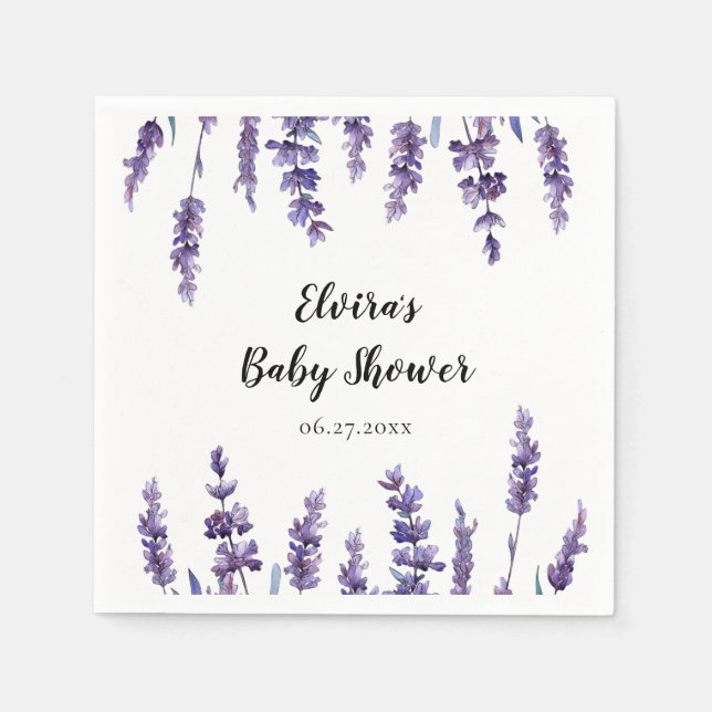Elegant floral lavender Baby Shower Napkins (Front)