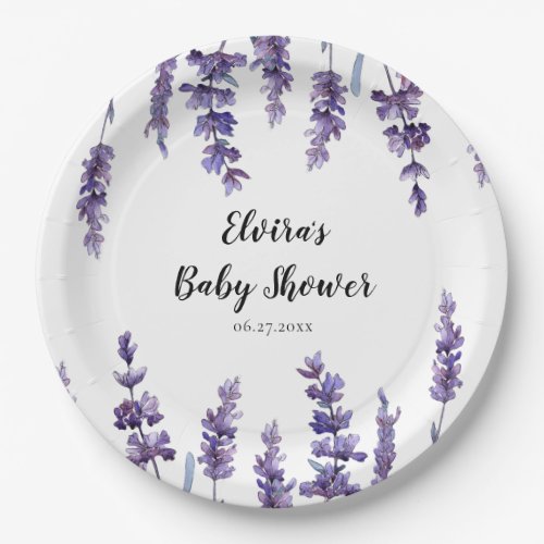 Elegant floral lavender Baby Shower Paper Plates