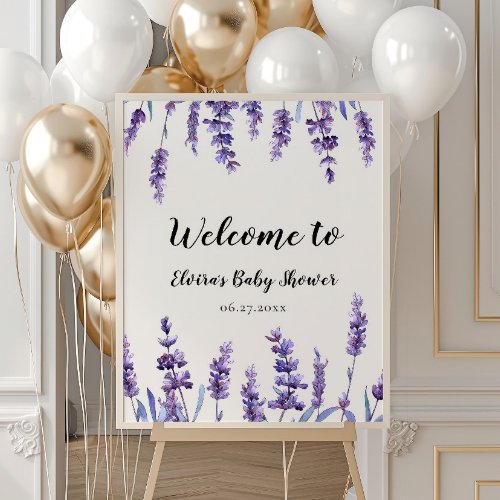 Elegant floral lavender Baby Shower welcome Poster