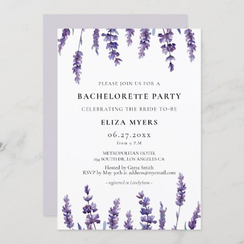 Elegant floral lavender Bachelorette Party Invitation