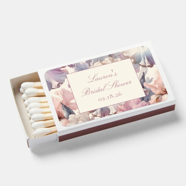 Elegant Floral Lavender & Blush Bridal Shower Matchboxes (Front Open)