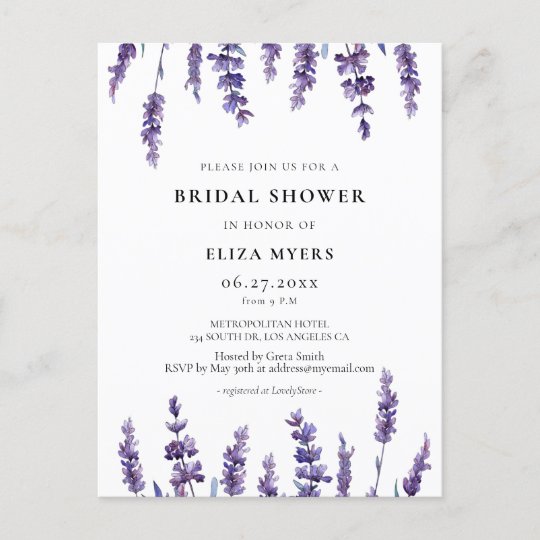 Elegant floral lavender Bridal shower invitation Postcard