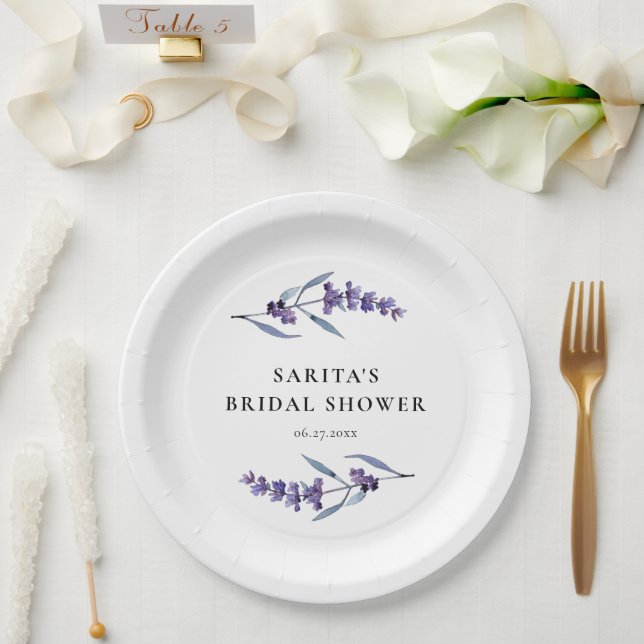 Elegant Floral Lavender Bridal Shower Paper Plates (Wedding)