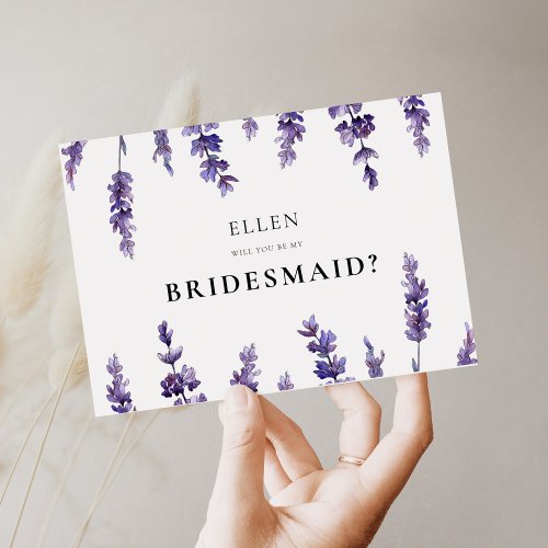 Elegant floral lavender Bridesmaid proposal card