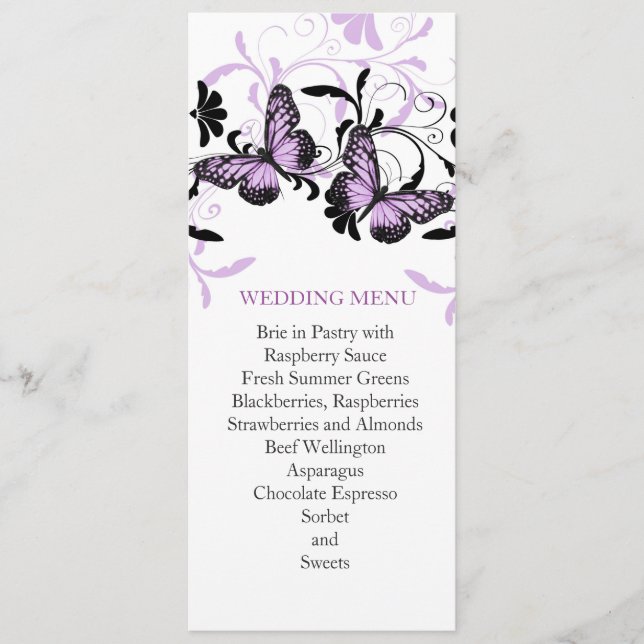 Elegant Floral Lavender Butterfly Wedding Menu (Front)