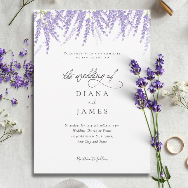 Elegant Floral Lavender Calligraphy Wedding Invitation (Elegant Calligraphy Lavender Wedding Invitation)
