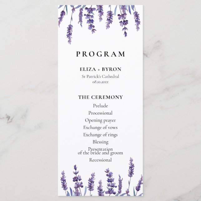 Elegant floral lavender double sided wedding program (Front)