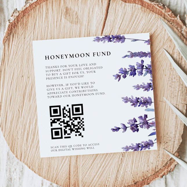 Elegant Floral Lavender Honeymoon Fund QR Code Enclosure Card (Creator Uploaded)