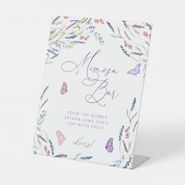 Elegant Floral Lavender Mimosa Bar Pedestal Sign (Front)