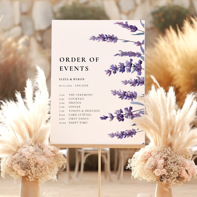 Elegant Floral Lavender Order of Events Sign (Creator Uploaded)