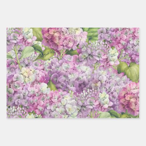 Elegant Floral Lavender Pink Hydrangea Pattern Wrapping Paper Sheets