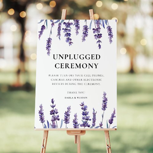 Elegant floral lavender Unplugged ceremony sign
