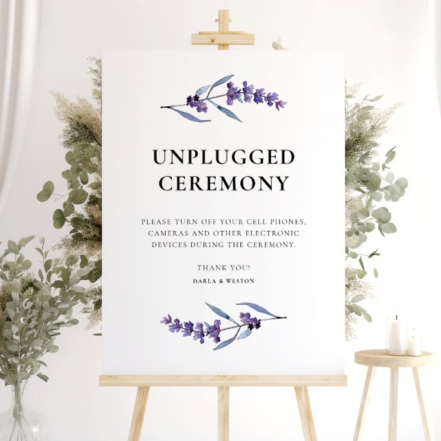 Elegant Floral Lavender Unplugged Ceremony sign (Creator Uploaded)