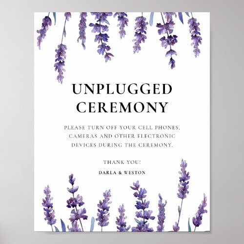 Elegant floral lavender Unplugged wedding ceremony Poster