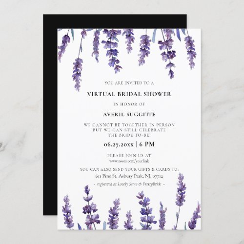 Elegant floral lavender Virtual Bridal shower Invitation