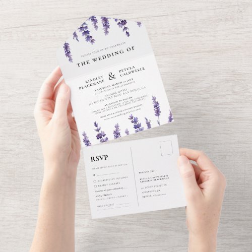 Elegant floral lavender wedding all in one invitation