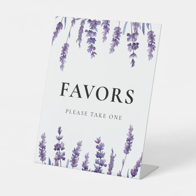 Elegant Floral Lavender Wedding Favors Pedestal Sign (Front)