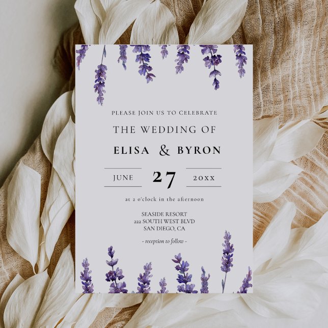 Elegant floral lavender wedding invitation
