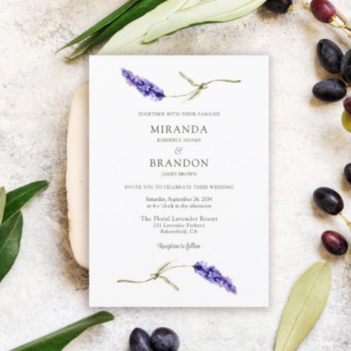 Elegant Floral Lavender Wedding Invitation