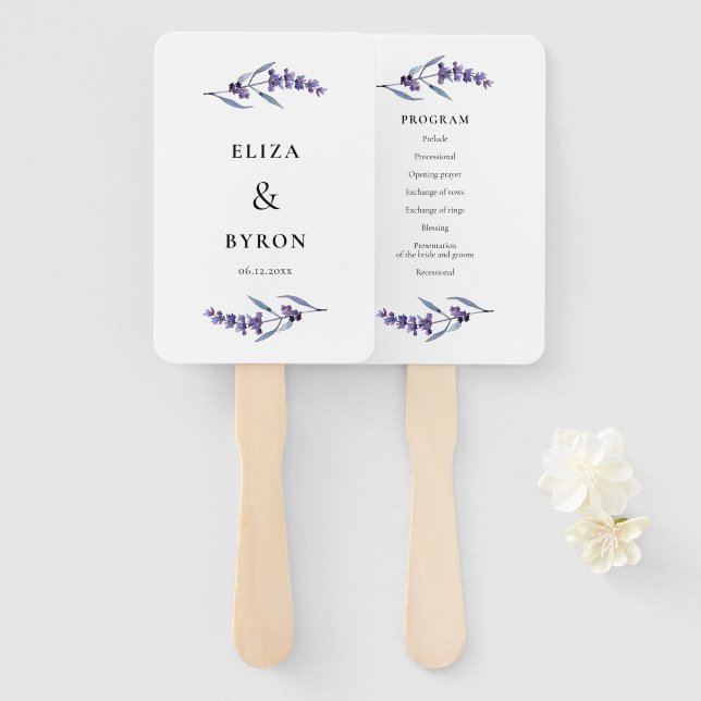 Elegant Floral Lavender Wedding Program Hand Fan (Front and Back)