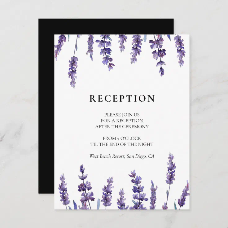 Elegant floral lavender wedding reception card | Zazzle