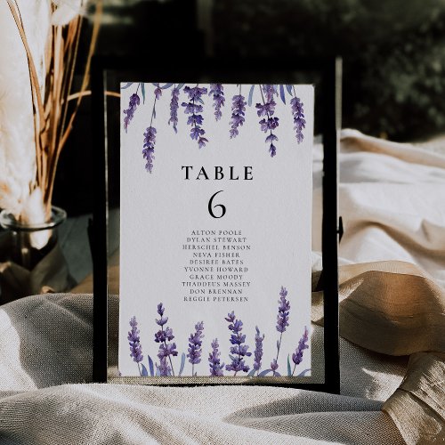 Elegant floral lavender wedding seating chart card