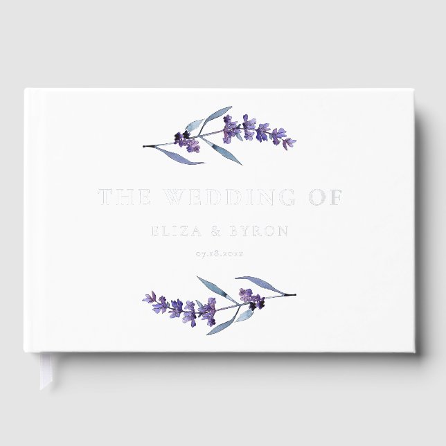 Elegant Floral Lavender Wedding Silver Foil Guest Book (Front)