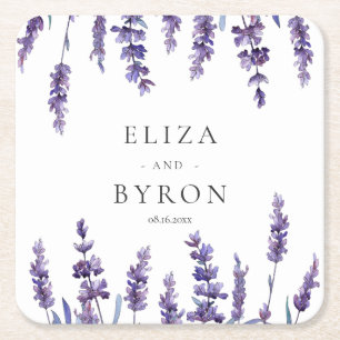 Elegant floral lavender wedding square paper coaster