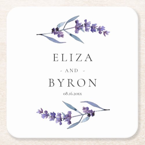 Elegant floral lavender wedding square paper coaster