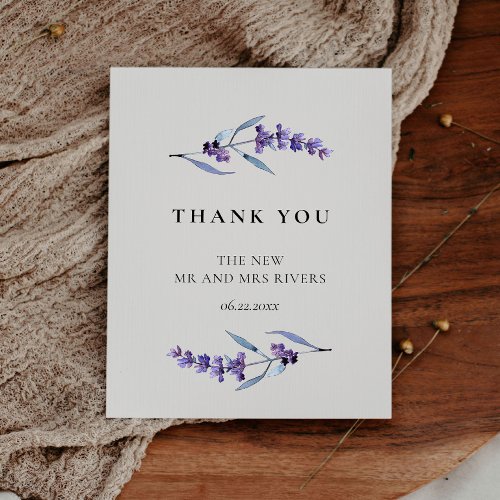 Elegant floral lavender wedding thank you card