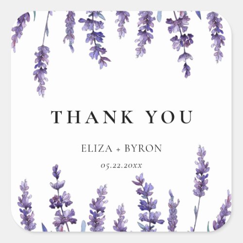 Elegant floral lavender wedding thank you square sticker