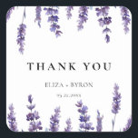 Elegant floral lavender wedding thank you square sticker<br><div class="desc">A classic and elegant lavender watercolor design,  perfect for a floral spring country wedding.</div>