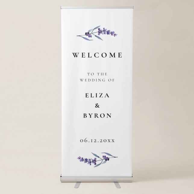 Elegant floral lavender Welcome to our wedding Retractable Banner (Front)