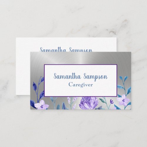 Elegant Floral Lavender White Watercolor Caregiver Business Card