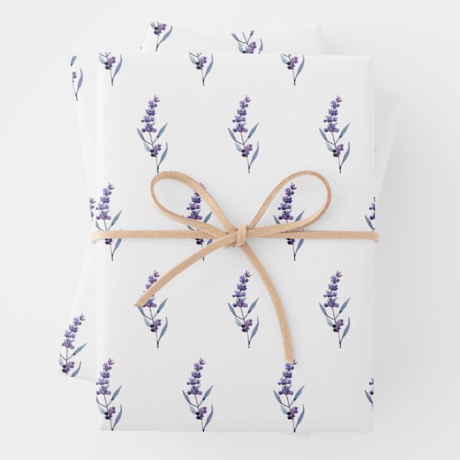 Elegant floral lavender wrapping paper sheets (In situ)