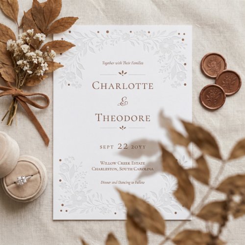 Elegant Floral Leaf Botanical Frame Wedding Suite Letterpress Invitation