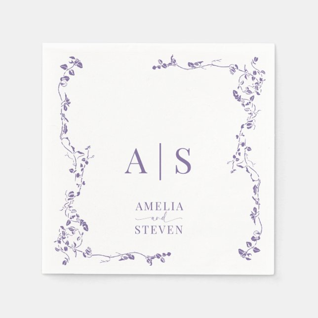 Elegant Floral Leaf Classic Wedding  Napkins (Front)