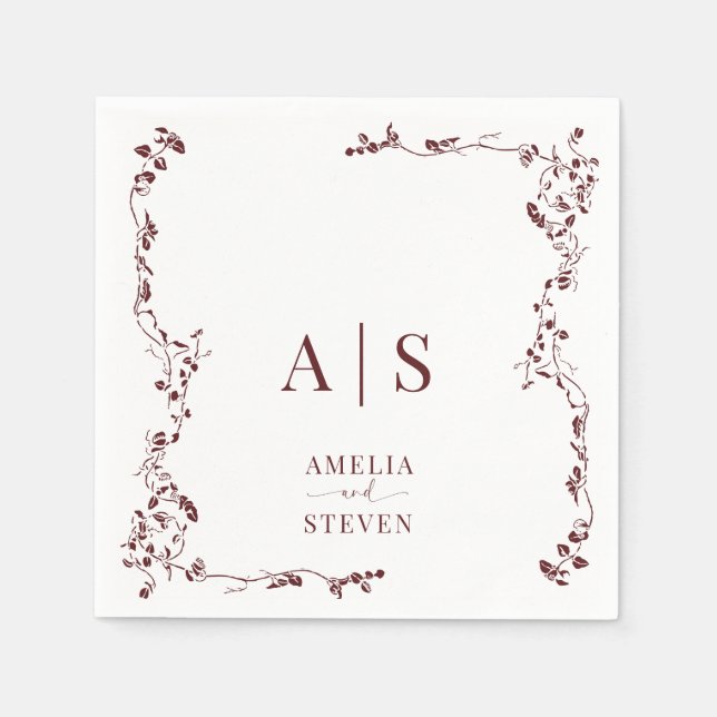 Elegant Floral Leaf Classic Wedding  Napkins (Front)