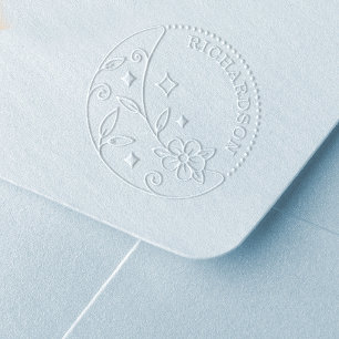 Elegant Floral & Leaf Crescent Moon Family Embosser